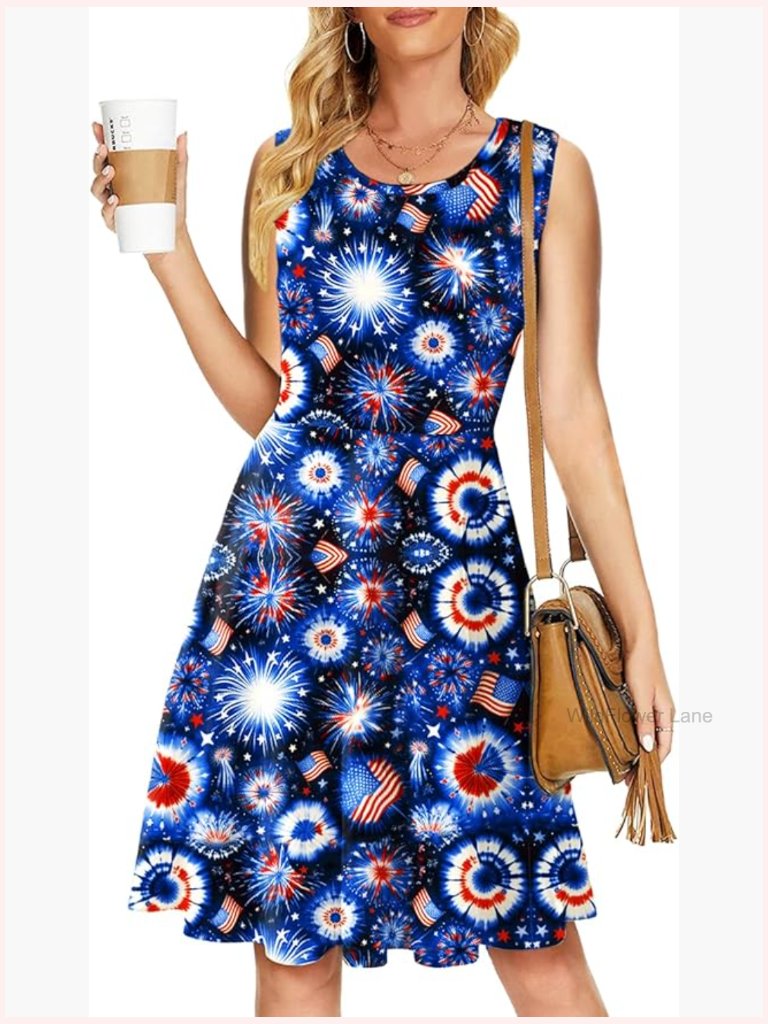 Sleeveless American Flag Patriotic Sundress With Elastic Waist